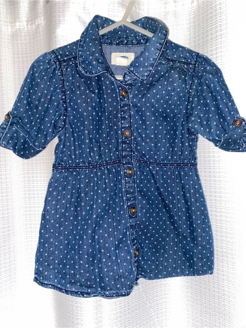 Old Navy Blue Denim Polka Dot Button-Down Dress
